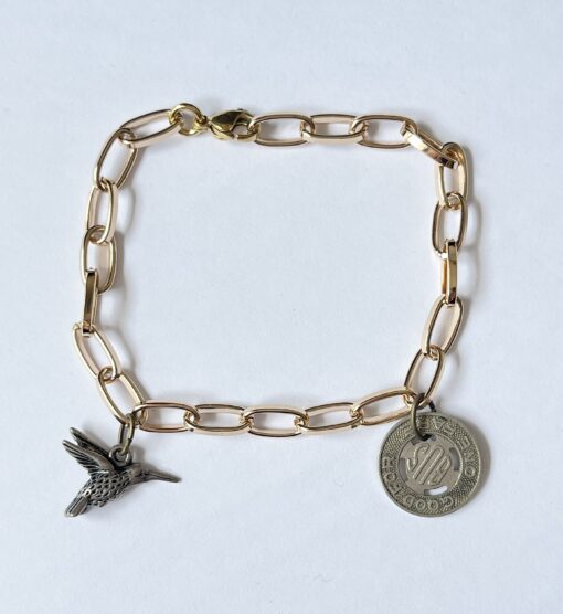 Vintage SC Bus Token & Hummingbird Bracelet