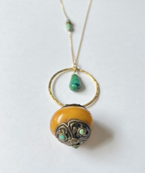 Long Tibetan Amber & Turquoise Necklace - Image 2