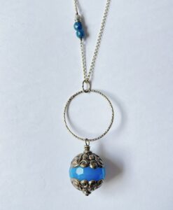 Long Blue Tibetan Bead Silver Necklace
