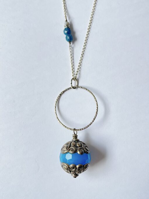 Long Blue Tibetan Bead Silver Necklace