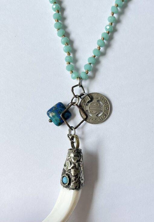 Vintage SC Token & Tibetan Shell Beaded Necklace - Image 3