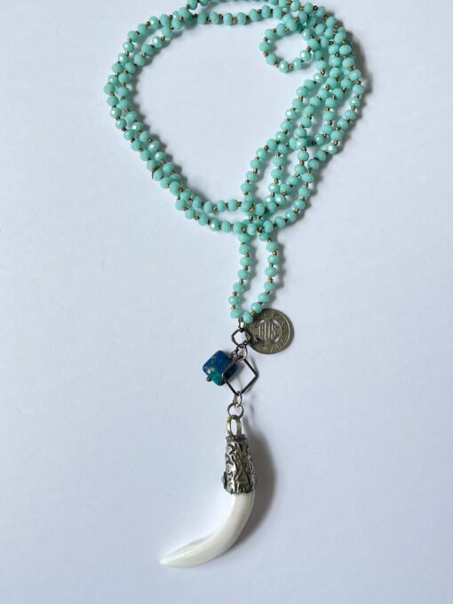 Vintage SC Token & Tibetan Shell Beaded Necklace