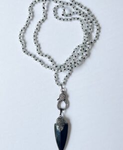 Long Pave Black Onyx Beaded Necklace