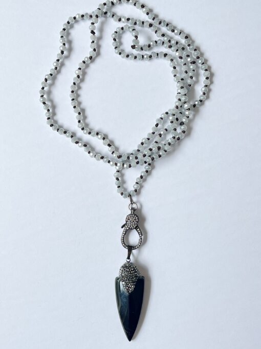 Long Pave Black Onyx Beaded Necklace