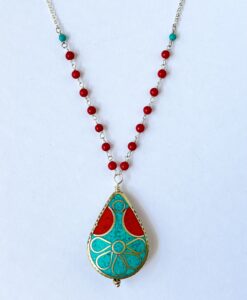 Tibetan Coral & Turquoise Silver Necklace