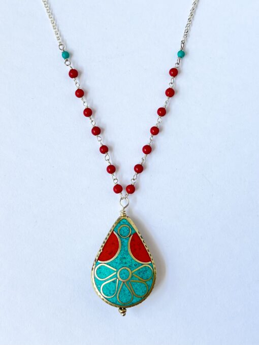Tibetan Coral & Turquoise Silver Necklace