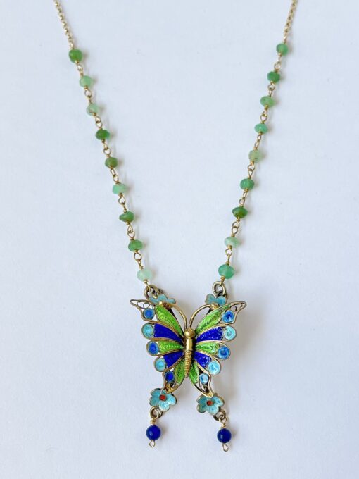 Antique Filigree & Enamel Butterfly Necklace - Image 2