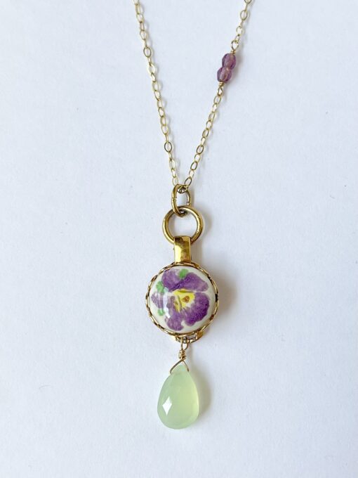 Vintage Pansy & Chalcedony Necklace