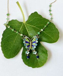 Antique Filigree & Enamel Butterfly Necklace