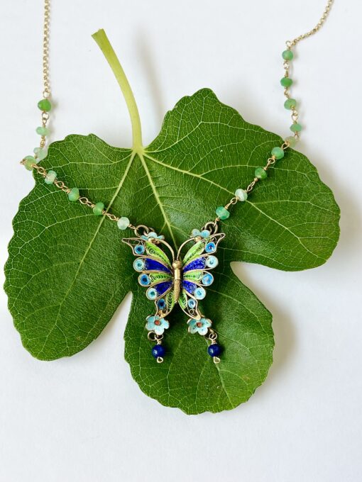 Antique Filigree & Enamel Butterfly Necklace