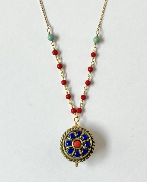 Tibetan Lapis & Coral Gold Necklace
