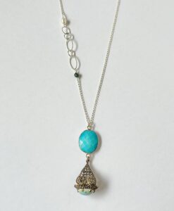 Long Vintage Filigree & Turquoise Silver Necklace