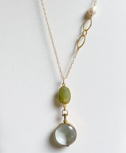 Glass Locket & Agate Long Necklace