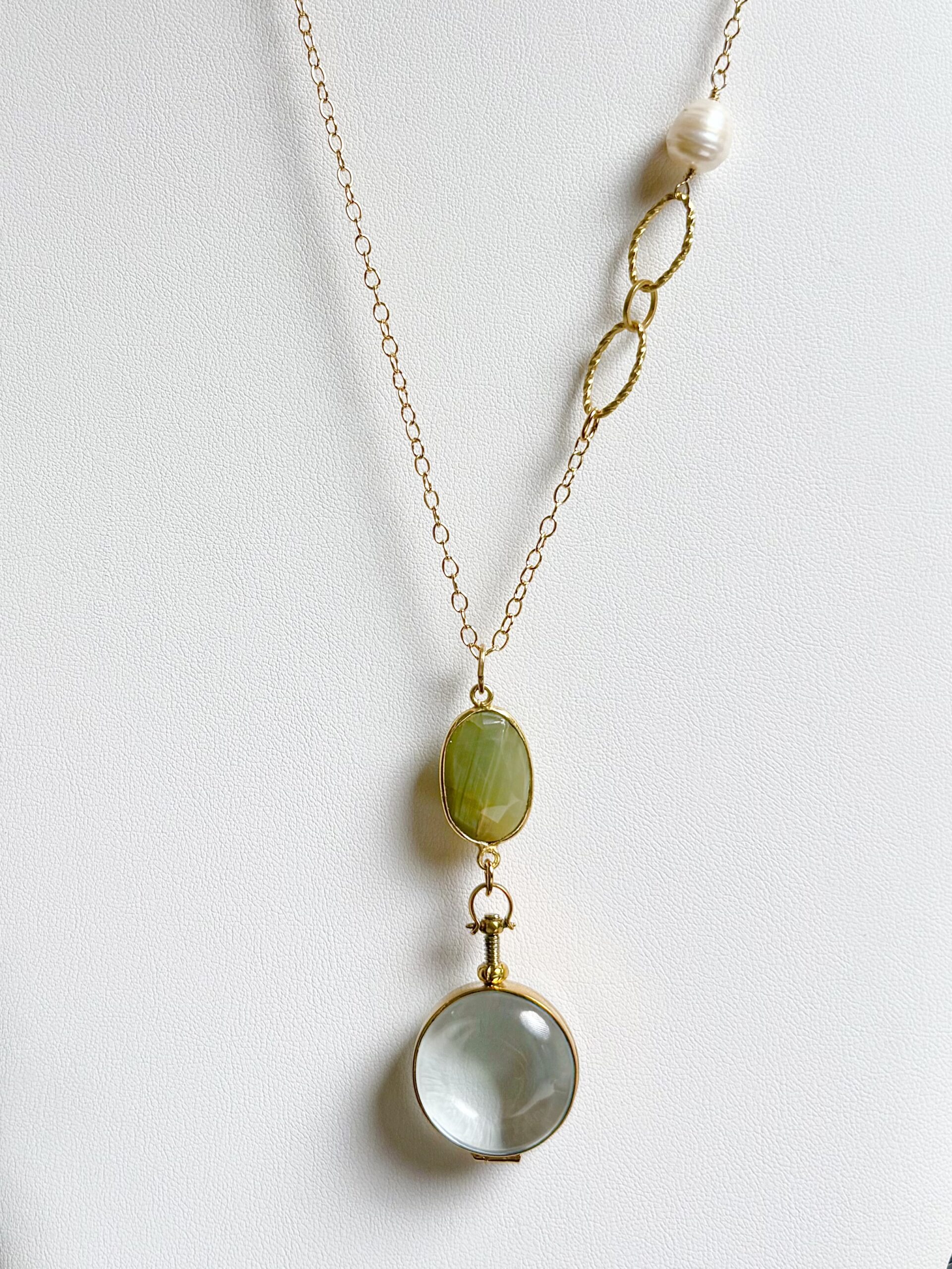 Glass Locket & Agate Long Necklace