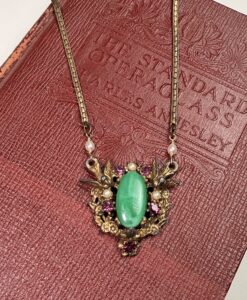 Alternative view of Vintage Birds & Jeweled Floral Pendant Necklace